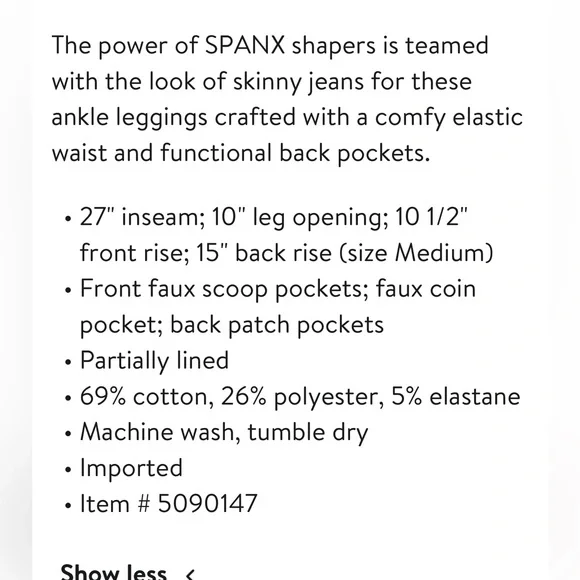 NWT Spanx Women's Black Ankle Jeannish Leggings size medium - Picture 8 of 8